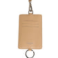 Beige Leather Logo Embossed Lanyard Card Holder Wallet