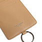 Beige Leather Logo Embossed Lanyard Card Holder Wallet