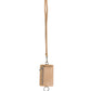 Beige Leather Logo Embossed Lanyard Card Holder Wallet