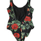Black Floral Print One Piece Swimsuit Swimwear