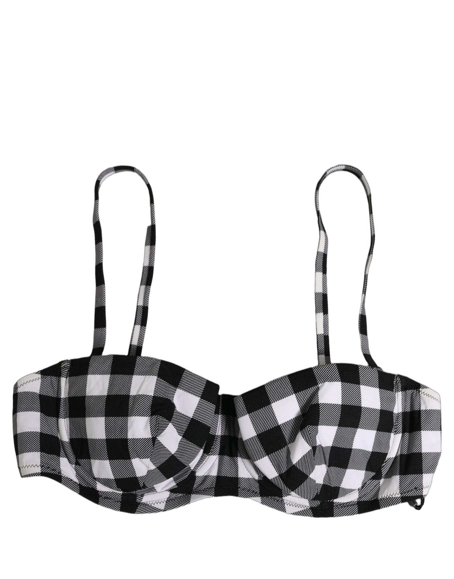Black White Gingham Check Beachwear Bikini Top