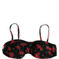 Black Floral Print Underwire Beachwear Bikini Top