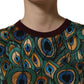 Burgundy Peacock Feather Round Neck T-shirt