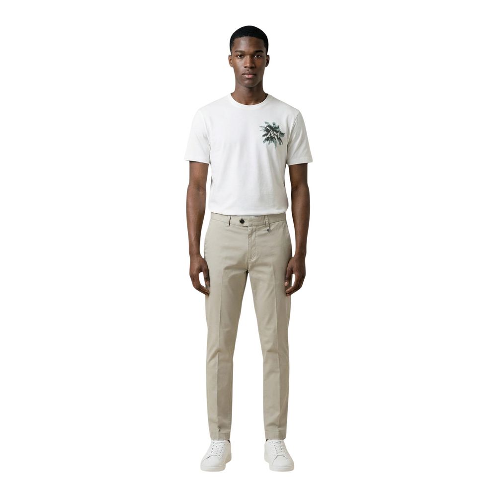 Beige Cotton Skinny Pants