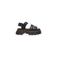Black Leather Flat Sandals