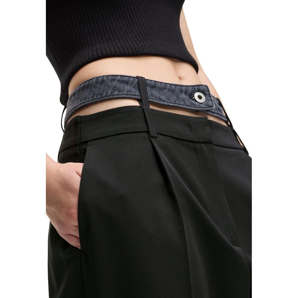 Black Polyester Casual Pants